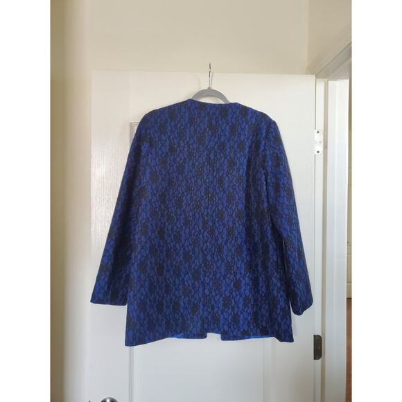 Metrostyle Full Lace Blue Black Retro Hip-Length Open Blazer Jacket, Size 12 - Picture 8 of 11